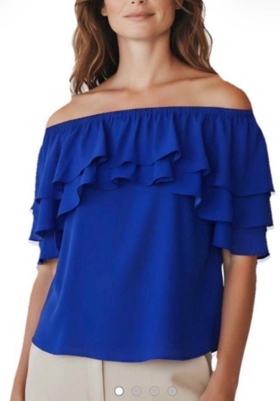 Lilly Pulitzer Off-the-Shoulder Ruffle Top Women's XXS Blue Multicolor